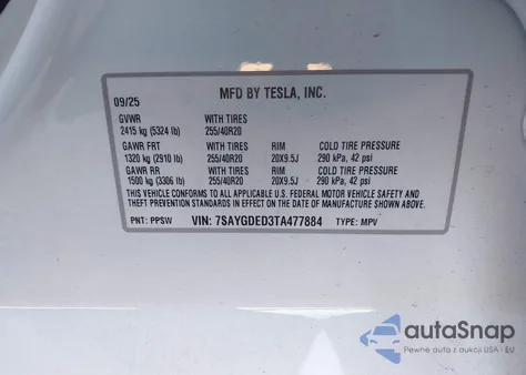 2026 Tesla Model Y Long Range Dual Motor All-Wheel Drive из США, поврежденный, VIN 7SAYGDED3TA477884
